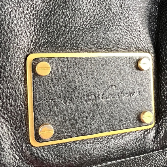 Large Black Leather Crossbody Kenneth Cole New York Fold Over Messenger Bag Sack - Picture 6 of 17